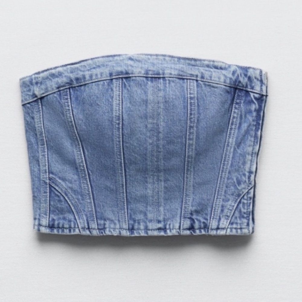 Zara Cropped Corset Top | Denim | Size S